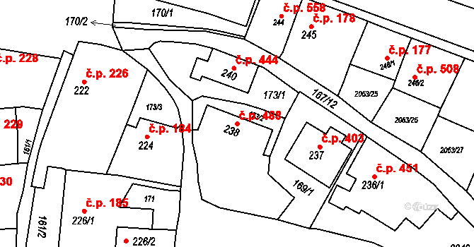 Brtnice 488 na parcele st. 238 v KÚ Brtnice, Katastrální mapa