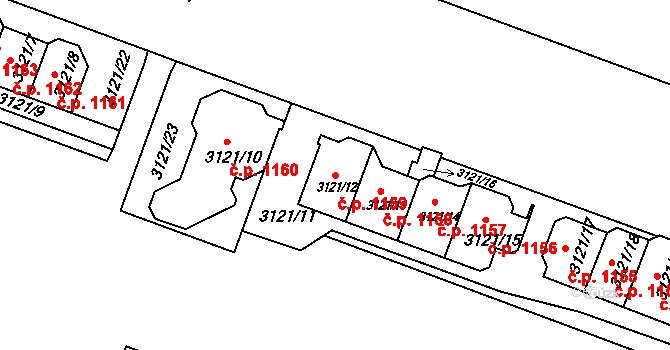 Lyžbice 1159, Třinec na parcele st. 3121/12 v KÚ Lyžbice, Katastrální mapa