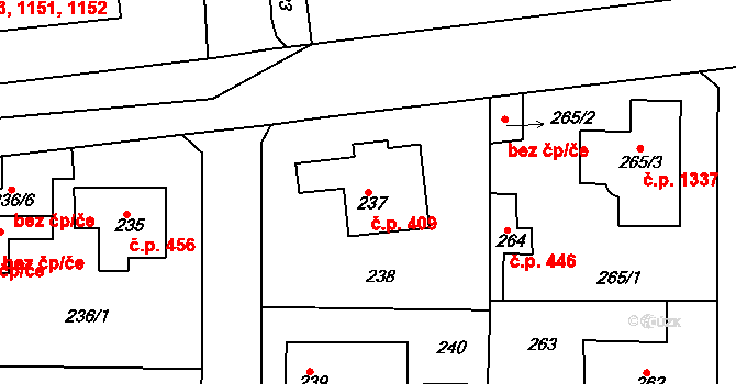 Hostivice 409 na parcele st. 237 v KÚ Hostivice, Katastrální mapa
