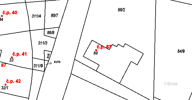 Vysoká Pec 83, Bohutín na parcele st. 89 v KÚ Vysoká Pec u Bohutína, Katastrální mapa