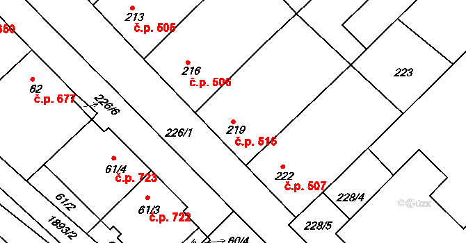 Šardice 515 na parcele st. 219 v KÚ Šardice, Katastrální mapa