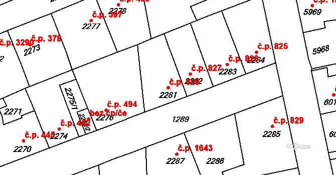 Kročehlavy 828, Kladno na parcele st. 2281 v KÚ Kročehlavy, Katastrální mapa