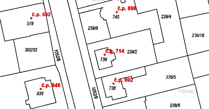 Brandýs nad Labem 714, Brandýs nad Labem-Stará Boleslav na parcele st. 739 v KÚ Brandýs nad Labem, Katastrální mapa