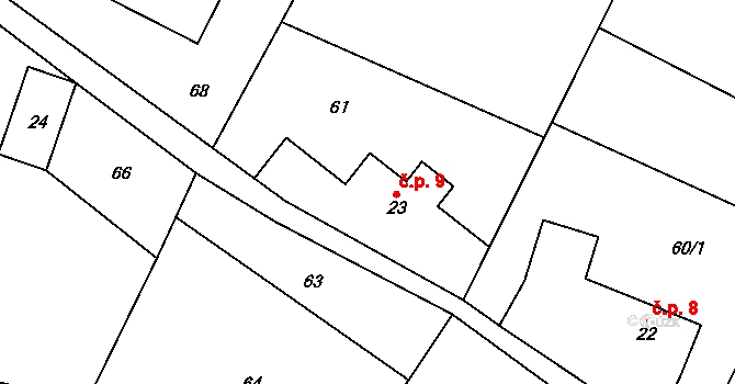 Rváčov 9, Lomnice nad Popelkou na parcele st. 23 v KÚ Rváčov, Katastrální mapa