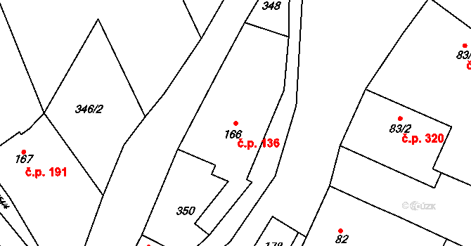 Šumvald 136 na parcele st. 166 v KÚ Šumvald, Katastrální mapa