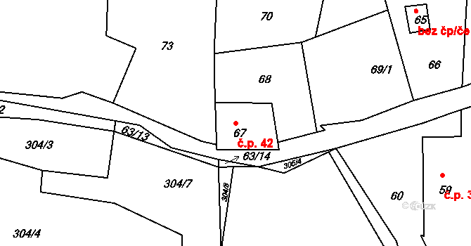 Lhota 42, Čistá na parcele st. 67 v KÚ Lhota u Rakovníka, Katastrální mapa