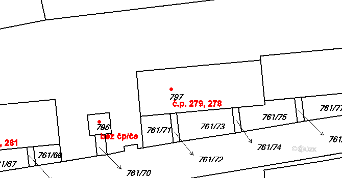 Děčín IX-Bynov 278,279, Děčín na parcele st. 797 v KÚ Bynov, Katastrální mapa