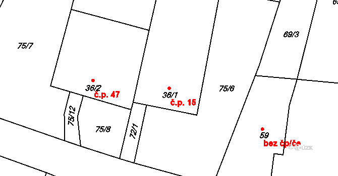 Hrachoviště 15 na parcele st. 36/1 v KÚ Hrachoviště u Třeboně, Katastrální mapa