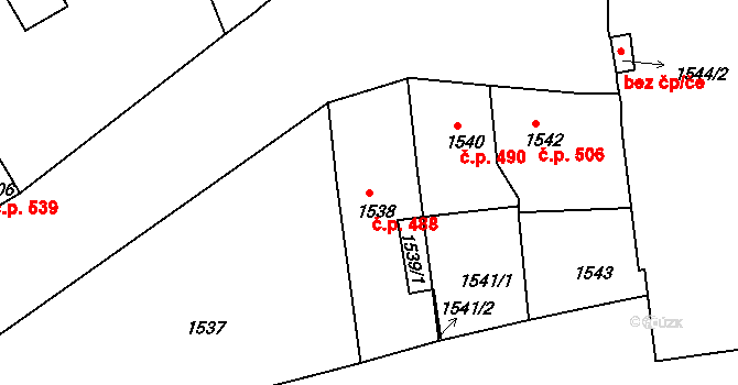 Krásné Březno 488, Ústí nad Labem na parcele st. 1538 v KÚ Krásné Březno, Katastrální mapa