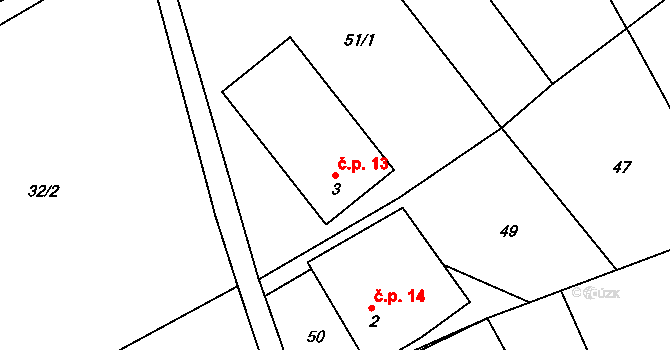 Javorníček 13, Libecina na parcele st. 3 v KÚ Javorníček, Katastrální mapa