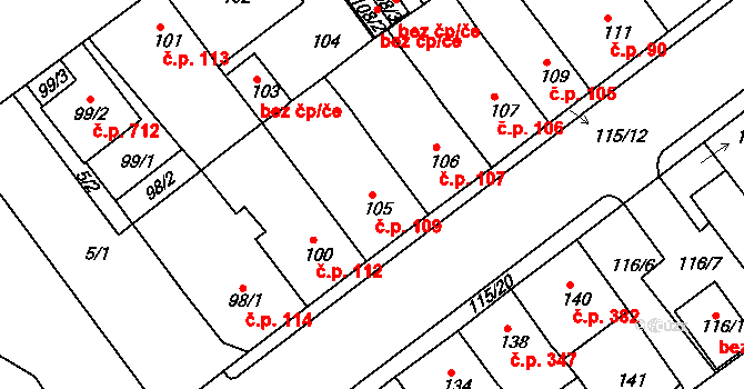 Proboštov 109 na parcele st. 105 v KÚ Proboštov u Teplic, Katastrální mapa