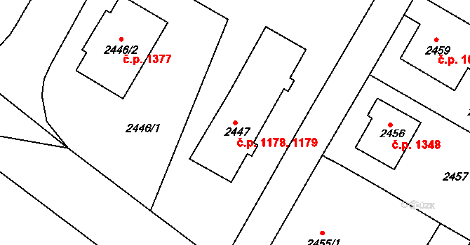 Duchcov 1178,1179 na parcele st. 2447 v KÚ Duchcov, Katastrální mapa