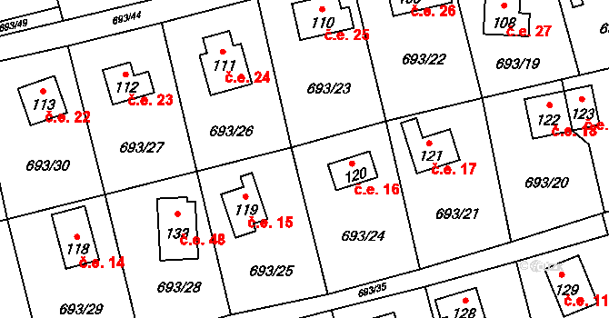 Třeskonice 16, Tuchořice na parcele st. 120 v KÚ Třeskonice, Katastrální mapa