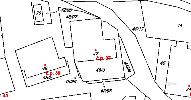 Lešov 37, Pelhřimov na parcele st. 47 v KÚ Lešov, Katastrální mapa