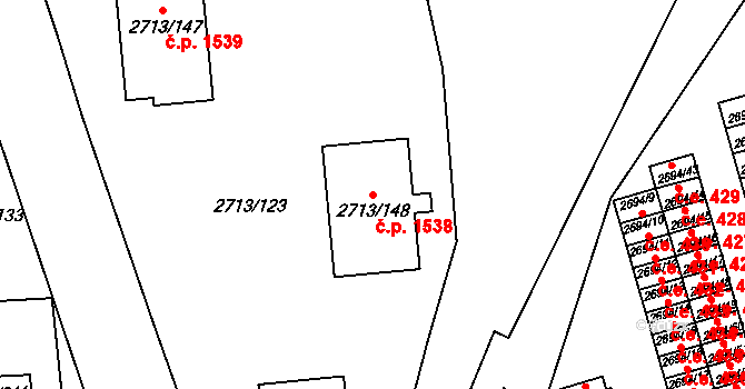 Pelhřimov 1538 na parcele st. 2713/148 v KÚ Pelhřimov, Katastrální mapa