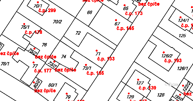 Prosetice 133, Teplice na parcele st. 71 v KÚ Prosetice, Katastrální mapa
