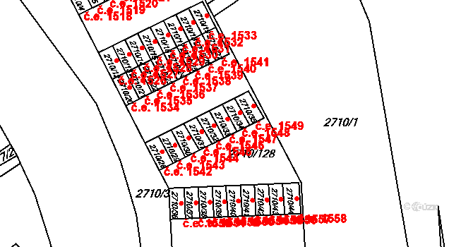 Teplice 1548 na parcele st. 2710/34 v KÚ Teplice, Katastrální mapa