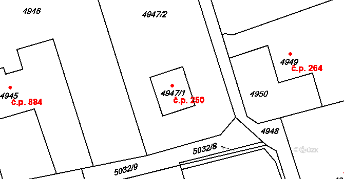 Šenov 250 na parcele st. 4947/1 v KÚ Šenov u Ostravy, Katastrální mapa