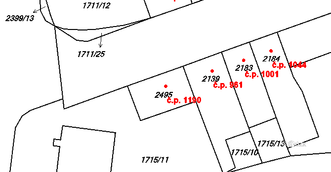 Cheb 1190 na parcele st. 2495 v KÚ Cheb, Katastrální mapa