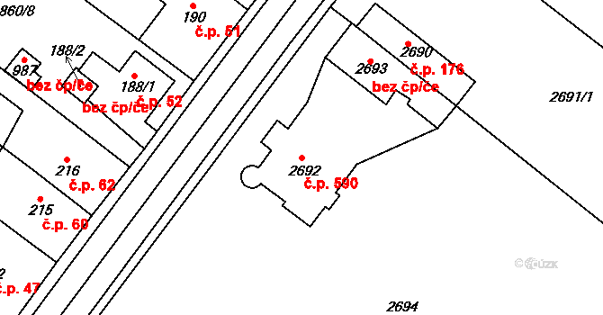 Turnov 590 na parcele st. 2692 v KÚ Turnov, Katastrální mapa