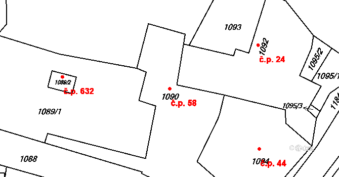Jablůnka 58 na parcele st. 1090 v KÚ Jablůnka, Katastrální mapa