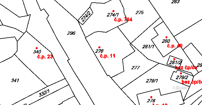 Lipence 11, Praha na parcele st. 276 v KÚ Lipence, Katastrální mapa