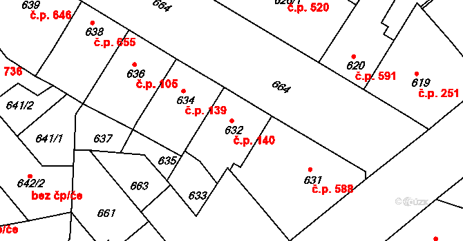 Žižkov 140, Praha na parcele st. 632 v KÚ Žižkov, Katastrální mapa