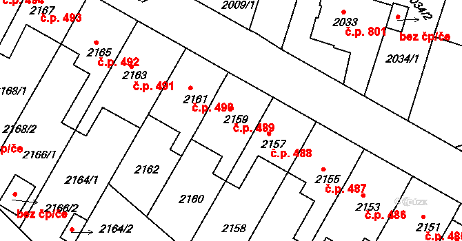 Michle 489, Praha na parcele st. 2159 v KÚ Michle, Katastrální mapa