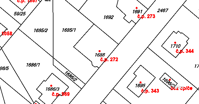 Kunratice 272, Praha na parcele st. 1688 v KÚ Kunratice, Katastrální mapa