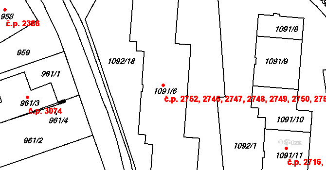 Smíchov 2747, Praha na parcele st. 1091/6 v KÚ Smíchov, Katastrální mapa