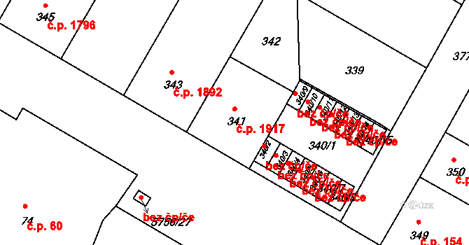 Záběhlice 1917, Praha na parcele st. 341 v KÚ Záběhlice, Katastrální mapa
