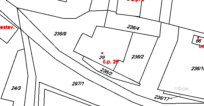 Domanice 26, Radomyšl na parcele st. 29 v KÚ Domanice, Katastrální mapa