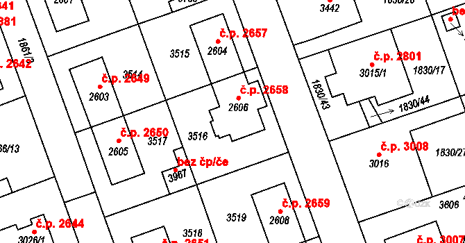 Hodonín 2658 na parcele st. 2606 v KÚ Hodonín, Katastrální mapa