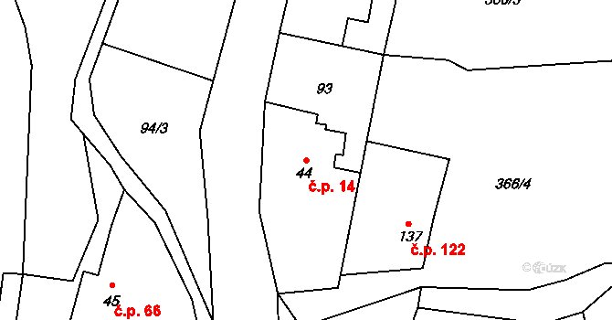 Horní Vítkov 14, Chrastava na parcele st. 44 v KÚ Horní Vítkov, Katastrální mapa