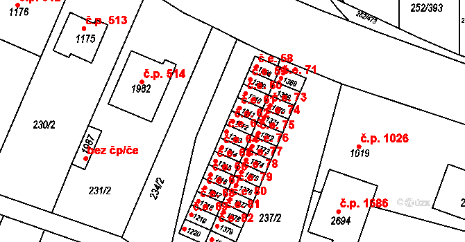 Rosice 62 na parcele st. 1212 v KÚ Rosice u Brna, Katastrální mapa