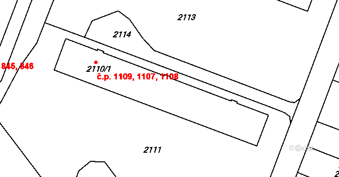 Kuřim 1107,1108,1109 na parcele st. 2110/1 v KÚ Kuřim, Katastrální mapa