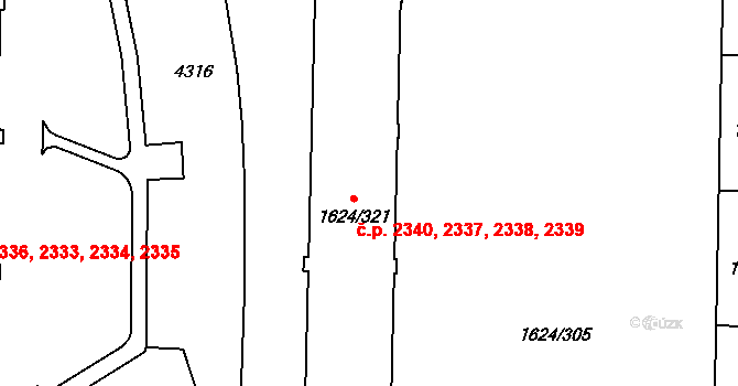 Mizerov 2337,2338,2339,2340, Karviná na parcele st. 1624/321 v KÚ Karviná-město, Katastrální mapa