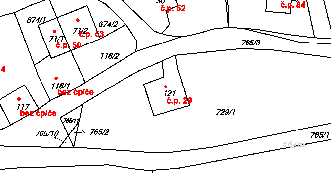 Havlovice 29, Domažlice na parcele st. 121 v KÚ Havlovice u Domažlic, Katastrální mapa