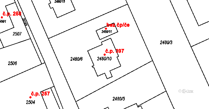 Dolní Suchá 397, Havířov na parcele st. 2480/10 v KÚ Dolní Suchá, Katastrální mapa