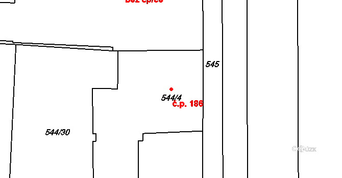 Přízřenice 186, Brno na parcele st. 544/4 v KÚ Přízřenice, Katastrální mapa