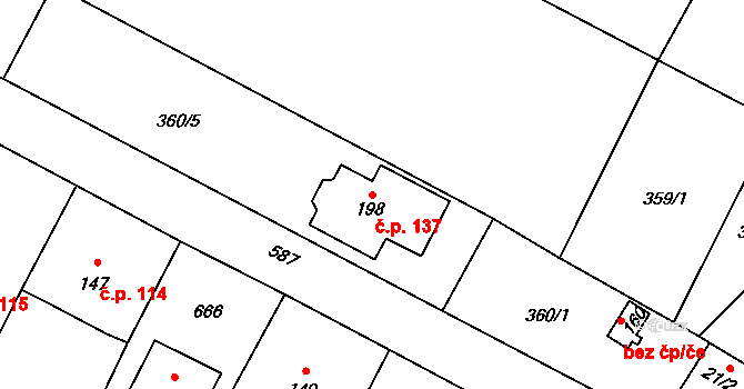 Nové Sedlice 137 na parcele st. 198 v KÚ Nové Sedlice, Katastrální mapa