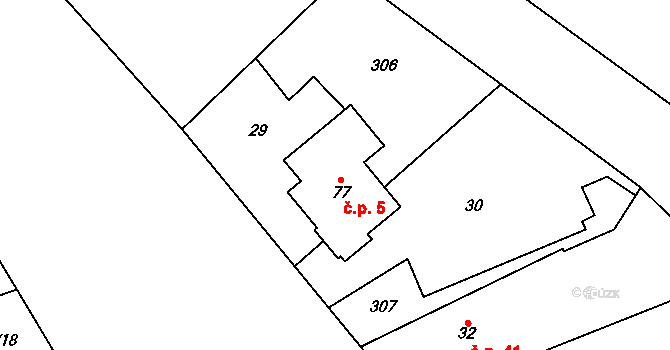 Bydžovská Lhotka 5, Měník na parcele st. 77 v KÚ Bydžovská Lhotka, Katastrální mapa