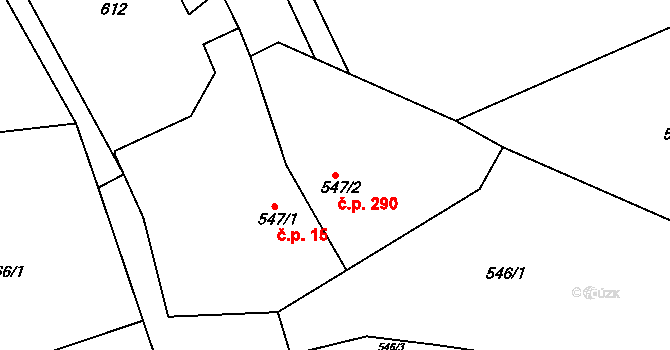 Běhánky 290, Dubí na parcele st. 547/2 v KÚ Běhánky, Katastrální mapa