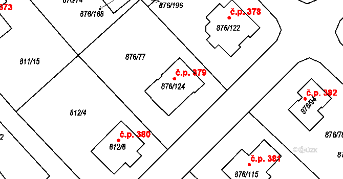 Stonařov 379 na parcele st. 876/124 v KÚ Stonařov, Katastrální mapa