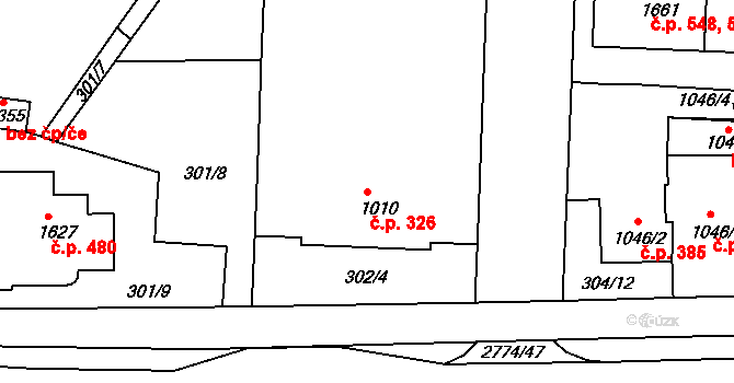 Plzeňské Předměstí 326, Rokycany na parcele st. 1010 v KÚ Rokycany, Katastrální mapa