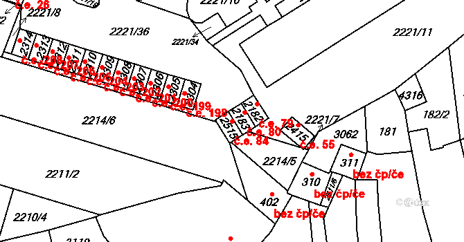 Kyjov 84 na parcele st. 2515 v KÚ Kyjov, Katastrální mapa