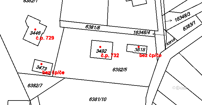 Huslenky 732 na parcele st. 3492 v KÚ Huslenky, Katastrální mapa