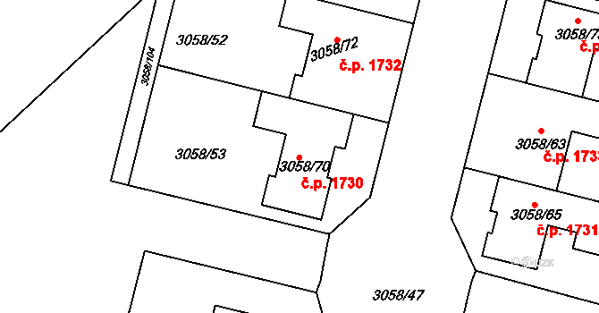 Bystřice nad Pernštejnem 1730 na parcele st. 3058/70 v KÚ Bystřice nad Pernštejnem, Katastrální mapa