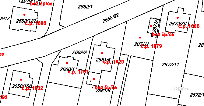Benešov 1620 na parcele st. 2661/4 v KÚ Benešov u Prahy, Katastrální mapa