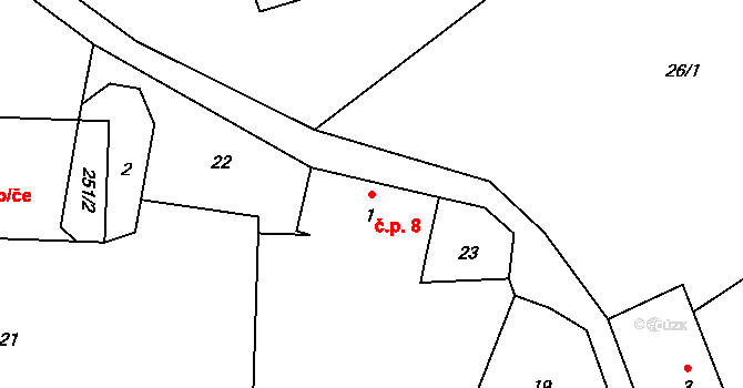 Blaženice 8, Rabyně na parcele st. 1 v KÚ Blaženice, Katastrální mapa
